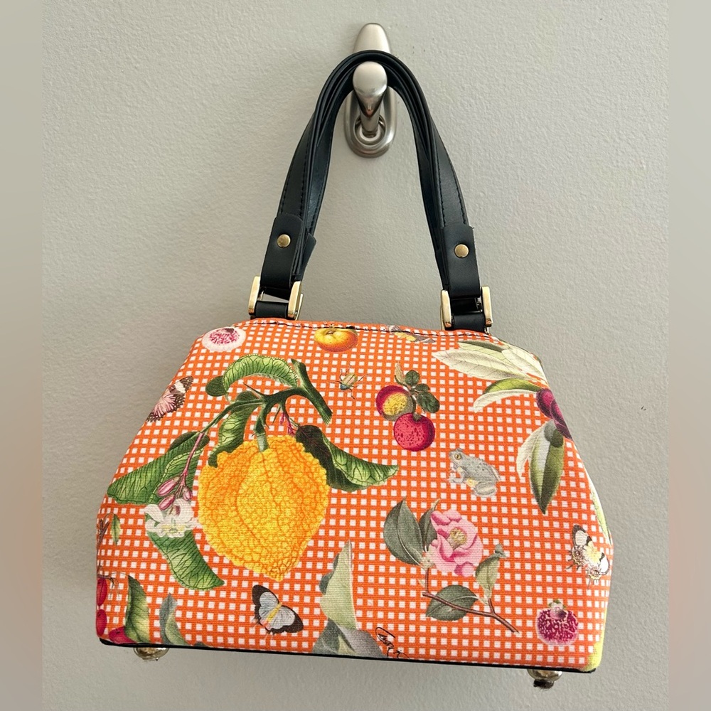 RARE Carson & Company Orange Checkered Vegetable Print Doctors Bag Handbag - Picture 5 of 9